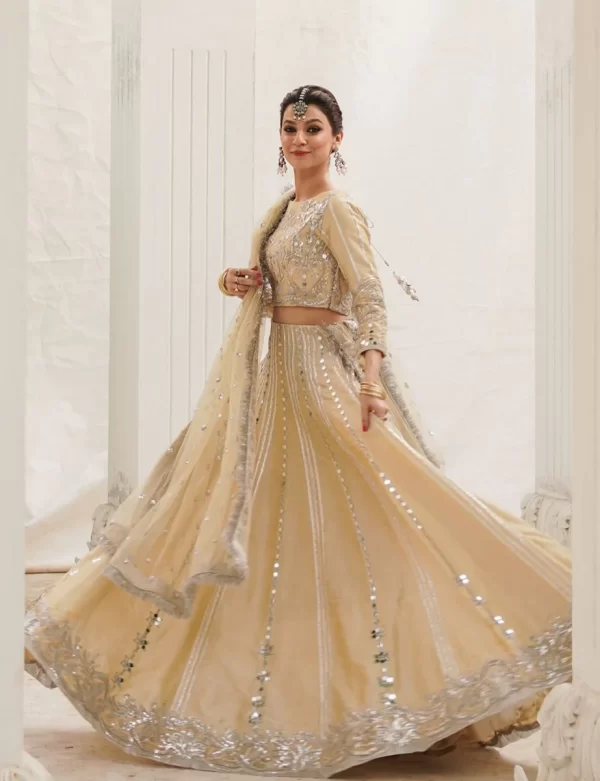 Pakistani Bridal Lime Yellow Lehenga Choli Dupatta